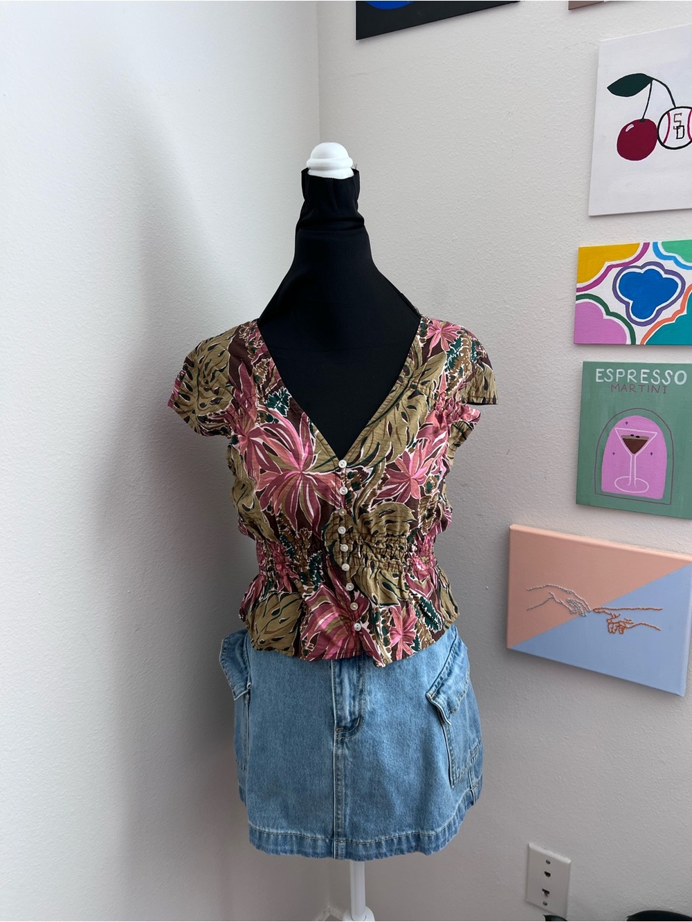 Madewell Y2K Floral Button Front Blouse – Cottagecore Boho V-Neck Top